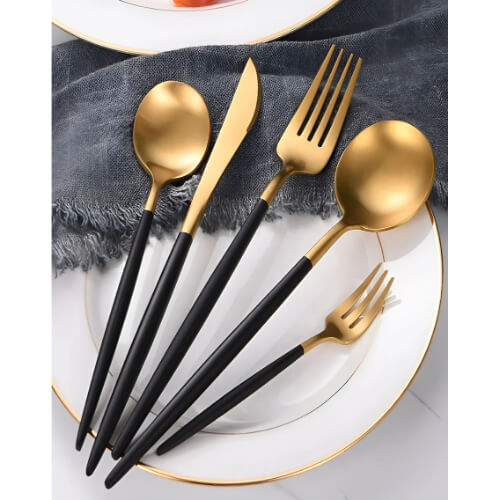 Ava Modern Black and Gold Cutlery Set