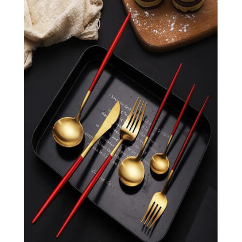 JIVEX RED & GOLDEN CUTLERY SET