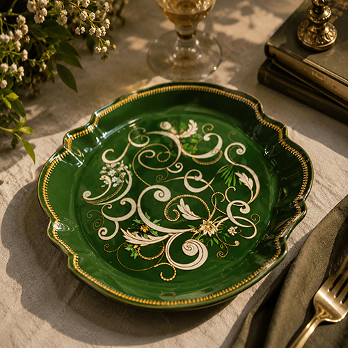Botanical rich green design plates