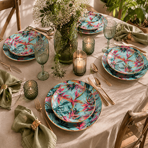 Bali White and Green Leaf Plate Set