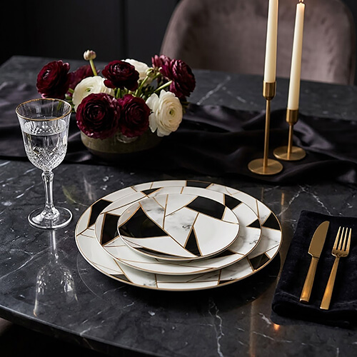 Ele Palm white n black dining plates