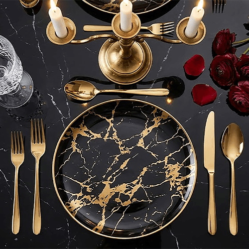 black golden dinner plates